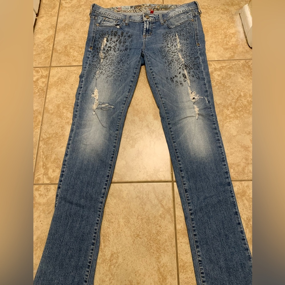 Guess Blue Distressed Skinny Jeans